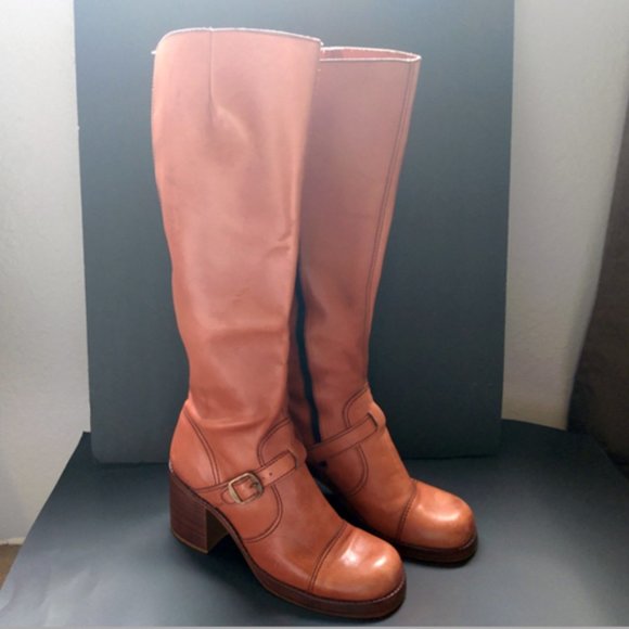 Queen Craft Shoes - Queen Craft Leather Knee Boots, Chunky Heel